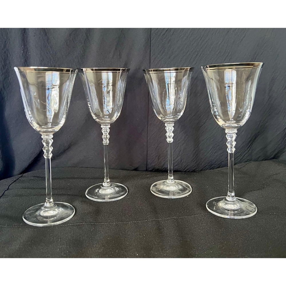 Mikasa Sonata Platinum Rim 8" Wine/Water Glasses Long Stem Set of 4